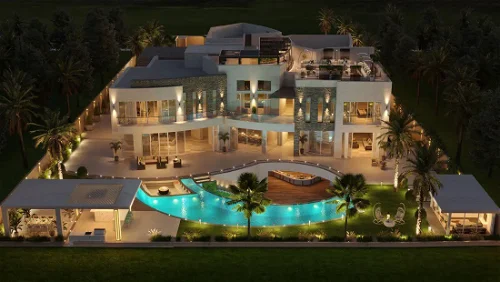 Modern luxury manor house in Emirates Hills with panoramic views of the golf course and lake 2015483892